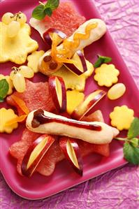 Dragonfly biscuits with fruit for a children's party