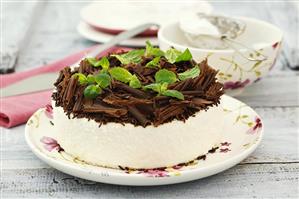 Cheesecake with coconut, chocolate and mint