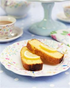 Two slices of lemon cake for afternoon tea