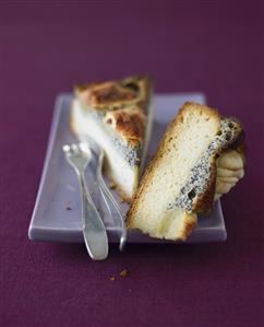 Two pieces of apple and poppy seed cake