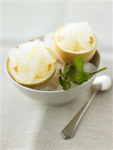 Lemon sorbet in hollowed-out lemons