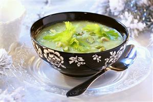 Cream of celery soup with pistachios