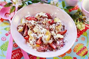 Rice pudding with fruit salad