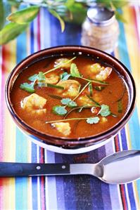 Thai tom yum soup with prawns