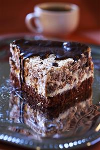 A piece of chocolate layer cake