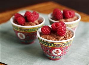 Chocolate mousse with raspberries