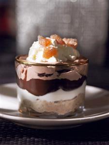 Layered dessert of chestnut, mascarpone and chocolate cream