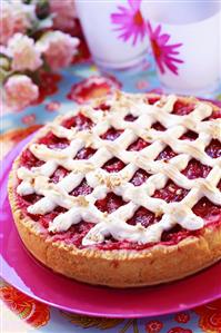 Rhubarb tart with meringue lattice