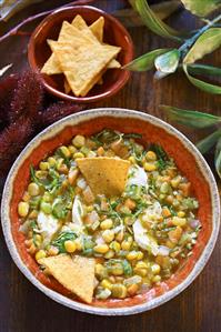 Sweetcorn soup with tortilla chips