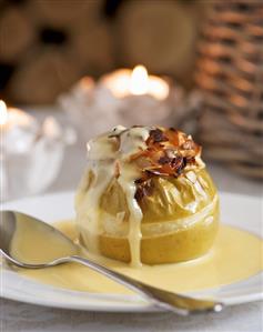 Baked apple with custard