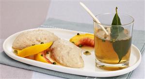 Calf's liver mousse with peppered peaches