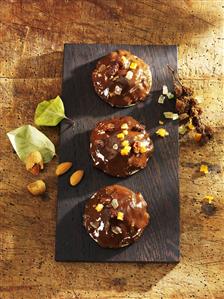 Gingerbread with chocolate icing and candied orange peel