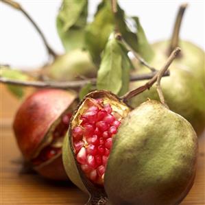 Pomegranates, halved