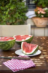 Watermelon, cut into pieces, out of doors