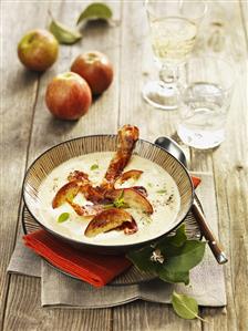 Savoury apple soup with bacon and marjoram