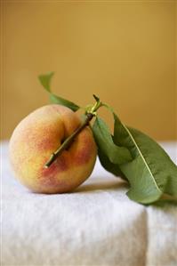 A peach with leaves
