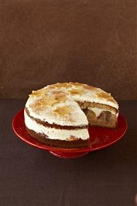 Baked apple cake, a piece removed