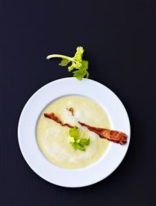 Cream of celeriac soup with bacon