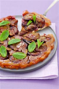 Plum Tarte Tatin with mint