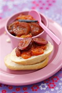 Plum and orange chutney with vanilla on bread roll