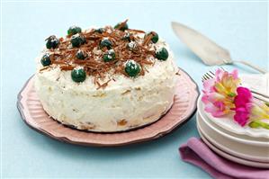 Mandarin coconut cake with whipped cream and chocolate