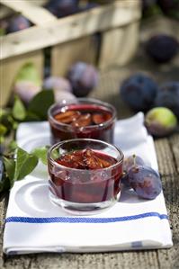 Plum jam in two glasses