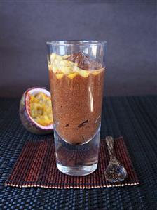 Mousse au chocolat with passion fruit