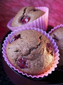Chocolate muffins with sour cherries