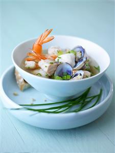 Fish soup with prawns and shellfish