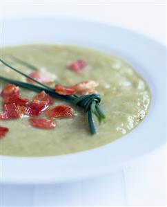 Potato and leek soup with bacon