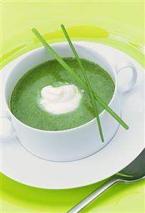 Watercress soup with crème fraîche