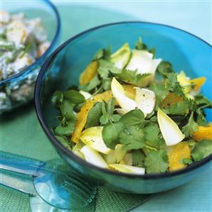 Watercress with chicory, oranges and parsley