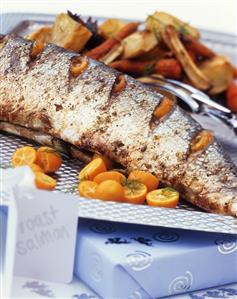 Roast salmon with kumquats