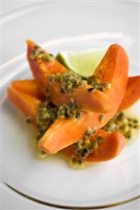 Cantaloupe melon with passion fruit and lime sauce