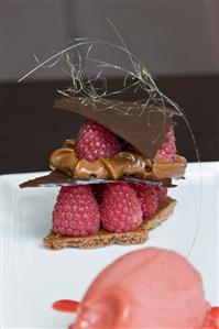 Chocolate truffle with fresh raspberries