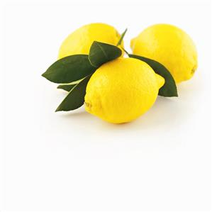 Three lemons with leaves