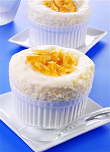 Two lemon soufflés in ramekins