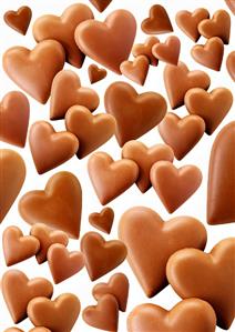 Chocolate hearts, white background