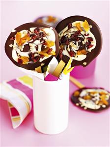 Chocolate and dried fruit lollipops