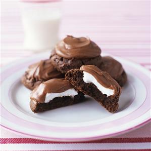 Chocolate biscuits with cream filling and chocolate icing