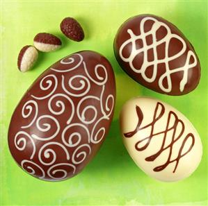 Large and small chocolate Easter eggs