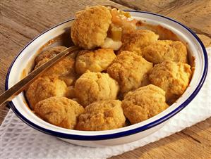 Rhubarb and apple cobbler