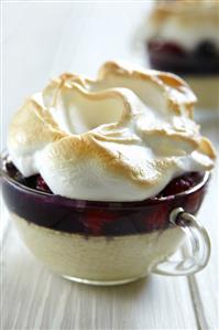 Red berry compote with meringue topping