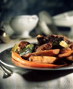 Pot roast with carrots, zucchini, onions, potatoes