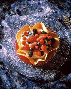 Fresh Berries in a Cookie Bowl; Vanilla Ice Cream