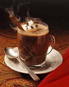 Steaming Hot Chocolate with Whipped Cream; Cinnamon Stick. Receta disponible TR.