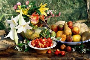 Outdoor Fruit and Flower Still Life