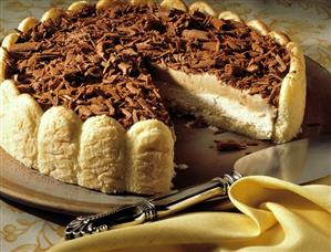 Ice Cream Cake with Lady Fingers; Chocolate Shavings