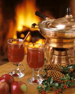 Hot Mulled Cider for Christmas; Fireplace