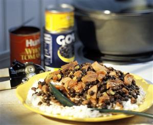 Sausage and Black Beans Over White Rice